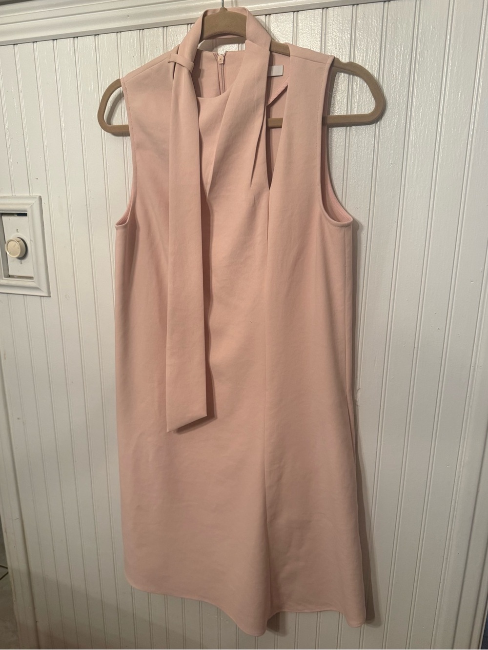 Tibi Chalky Drape Pleat Neck Shift Dress 4 Blush Pink